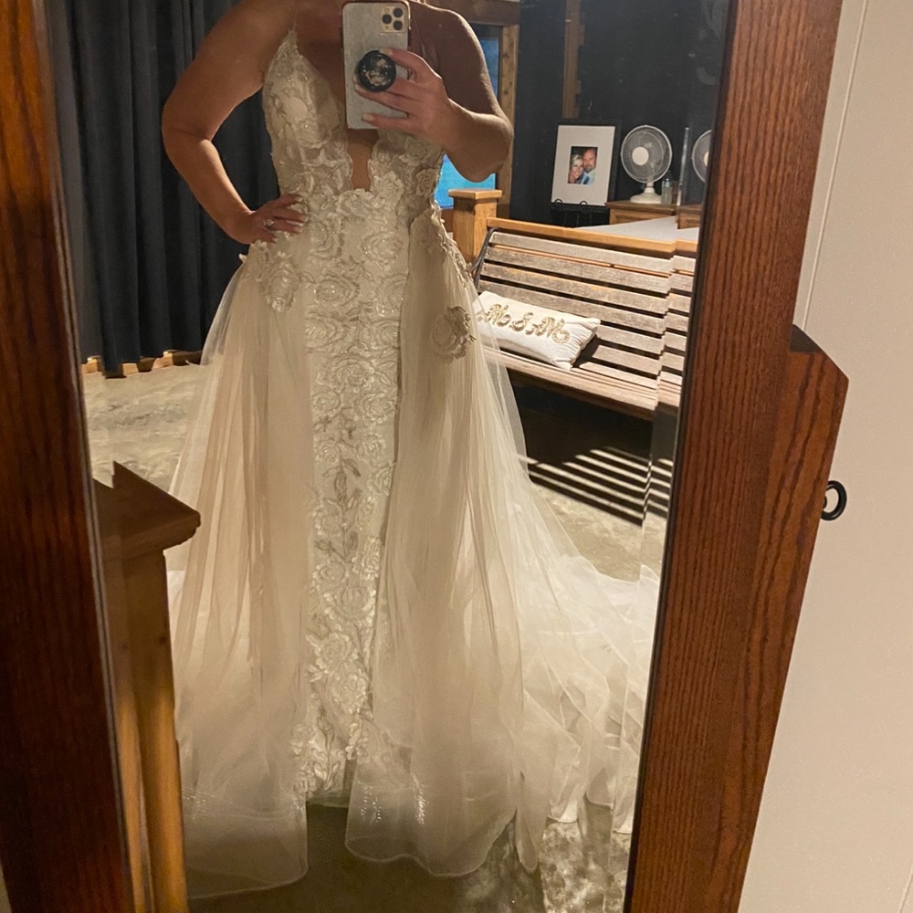 Ivory Tarik ediz dress with overskirt can be used for wedding/pageant/prom